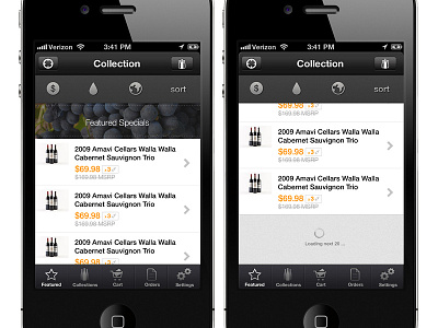 Sorting/filter concept drinking iphone mobile specials user experience user interface wine