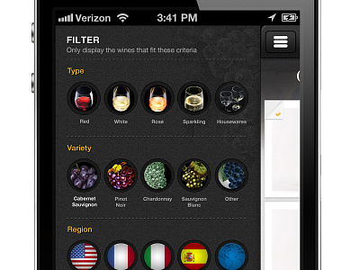 Another concept for filtering UI drinking filter iphone mobile slider user experience user interface wine