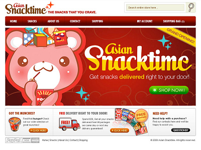 Snacks Omnomnomnom asian bears design flash illustration snacks website