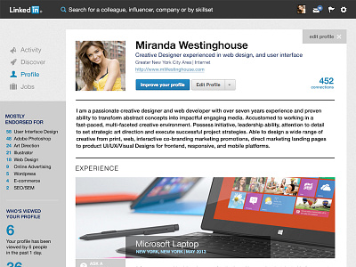 Rethinking the Linkedin Profile linkedin profile ui user interface ux visual design web design