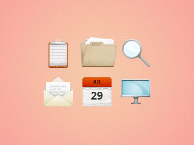 6ix icons calendar clipboard design folder glass icons illustration magnifying mail monitor themesrobot web