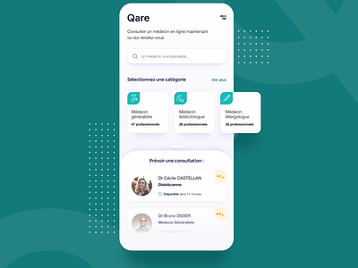 Qare application care daily ui dailyuichallenge medecine medical medical app qare user experience user interface uxdesign
