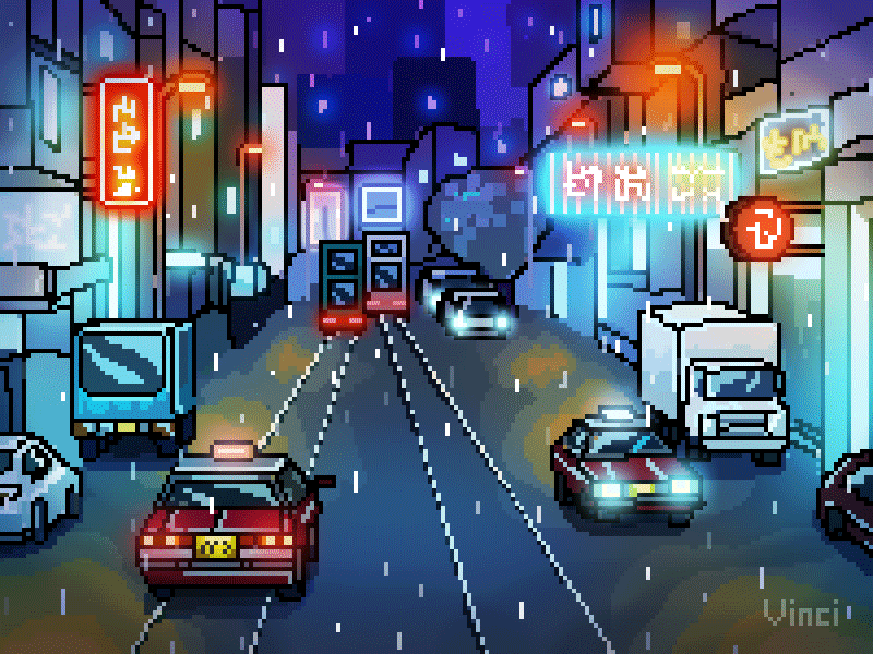 Pixel City animation city illustration night life pixel