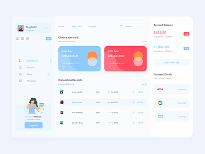Credit Card Monitoring Dashboard clean clean ui credit card crypto currency dashboard design illustraion illustration mastercard money paypal transection ui uiux visa
