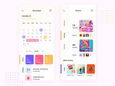 Calendar App android app calendar clean colorful concept creative design event ios iphone modern trend ui uiux