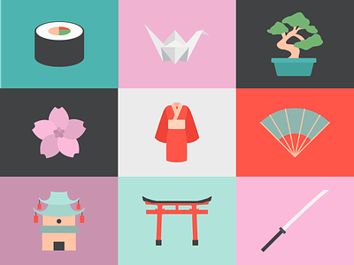 Japón adobe illustrator bonsai icons illustration illustrator japan japon katana kimono origami sakura sushi vector art