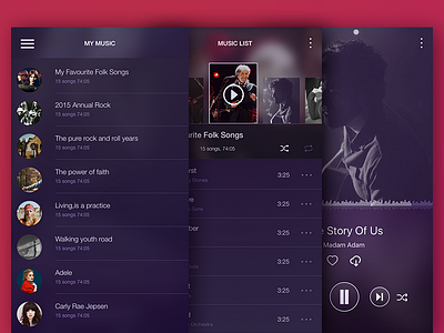 Music app app color design flat line mobile music ui