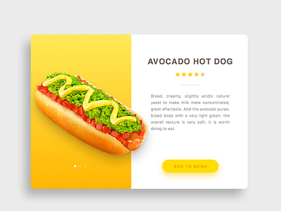 Avocado Hot Dog app avocado card color hotdog menu ui
