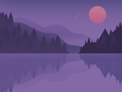 Moon Lake color design flat hills illustration lake line minimalism moon night