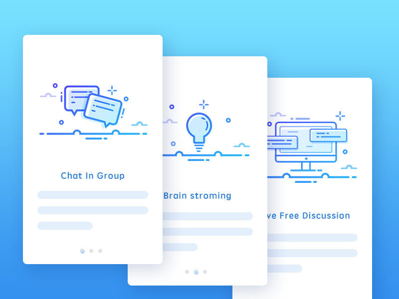 App Welcome Slider welcome chat mobile card ui app slider board line color design illustration