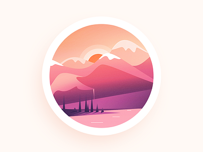 Mountains And River color design illustration lake line mountains snow sunrise