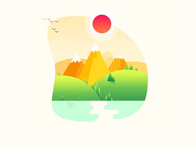 Good Day bird color design illustration line mountain river sunshine