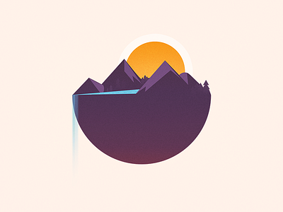 Mountains And Waterfall color design illustration line mountains sun waterfall
