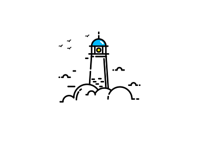 Light House bird cloud color flat icon illustration lighthouse line