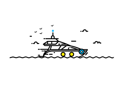 Yacht bird boat cloud color flat icon illustration line sea yacht