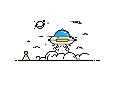 Alien Spacecraft alien bird cloud color flat icon illustration line spacecraft ufo