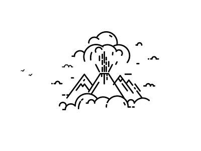 Volcano Eruption bird cloud eruption flat icon illustration line mountains volcano