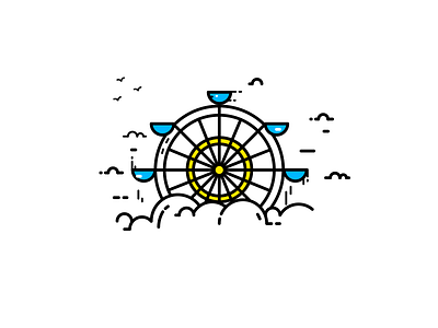 Ferris Wheel bird cloud color ferris flat icon illustration line wheel