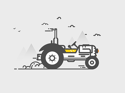 Tractor cloud color hills illustration line tractor
