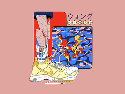 ウオング abstract compositon creative design fish gold fish illustration koi fish nike nike air sea sneakers socks water