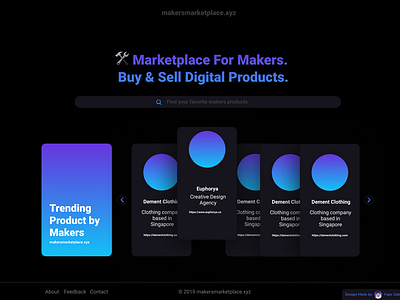 Makers Marketplace Landing Page | Dark Mode