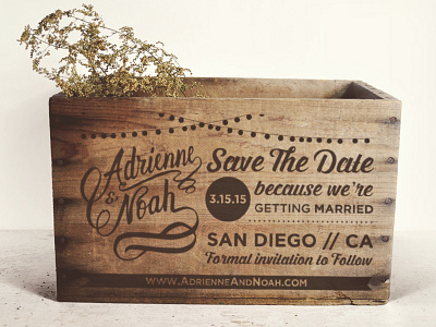 Our Save the Date on a Wooden Crate 