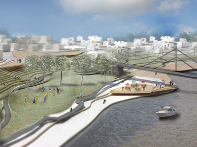Urban space conversion visualization architecture city cozy kids model pier render ship shore small urban visualization