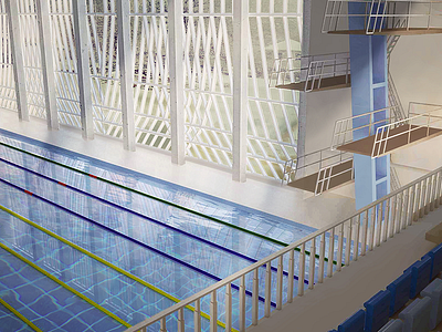 Pool architecture and interior design (render) aisle architect architecture blue designer interior lithuania olympic pool render water