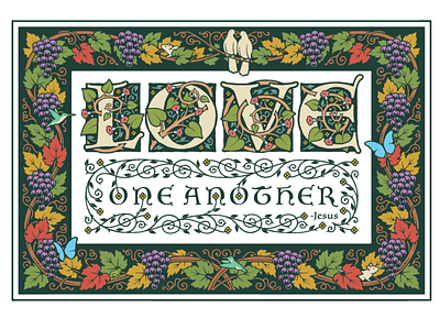 Love One Another classic emblem design illustration message pen and ink poster artwork saying vector art vintage woodcut