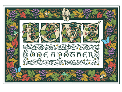 Love One Another classic emblem design illustration message pen and ink poster artwork saying vector art vintage woodcut