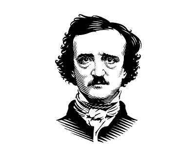 A portrait of Edgar Allen Poe for letterpress classic illustration pen and ink portrait vintage woodcut