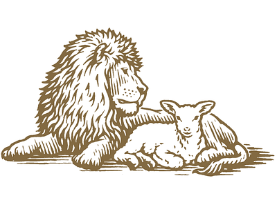 Lion & Lamb animals emblem illustration illustration agency logo pen and ink symbol woodcut