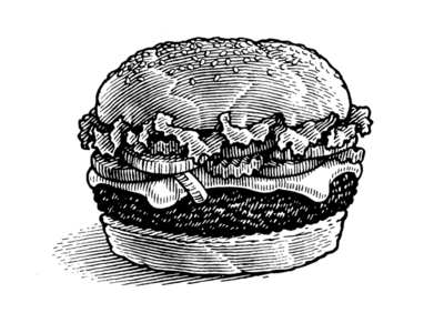 Hamburger classic engraving food illustration pen and ink vintage