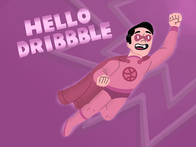 Hello Dribbble! debut design first shot illustration logo pink procreate superhero