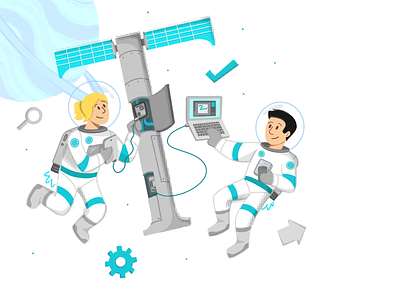 Astronauts at work astronaut commision computer illustration procreate satellite technology