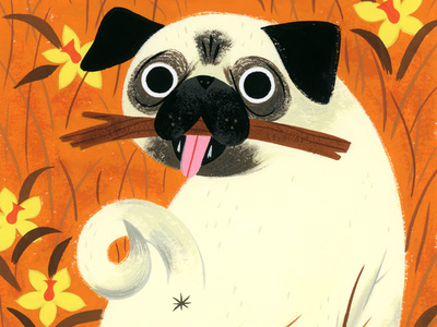 Pug Life dog fetch funny gouache illustration kidlit portrait pug