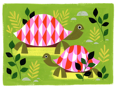 Slow Pokes color design gouache illustration kidlit nature turtles