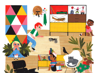 Hide And Seek mid century modern kids eames california visual development fan art lifestyle editorial icon kidlit color gouache design illustration