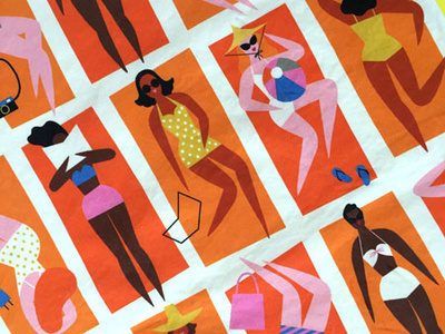 Bathing Beauties Tea Towel beach color design illustration kidlit ladies lifestyle pattern retro summer surface design tea towel