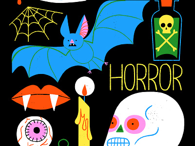 Horror bat candle color creepy design fangs halloween horror horror movie icon illustration knife poison scary skull spooky spot illustration visual development