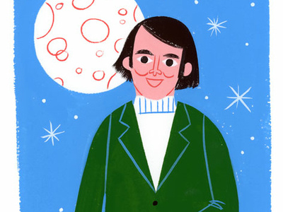 Carl Sagan - Cosmos 70s carl sagan color cosmos design editorial fan art gouache icon illustration kidlit lifestyle moon pbs portrait space spot illustration