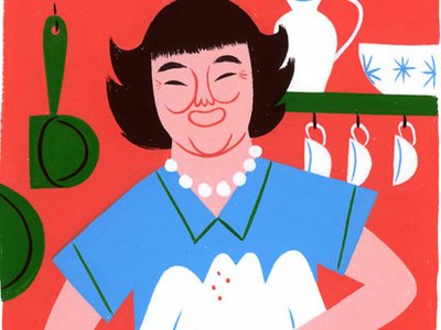 Julia Child pots and pans french chef chef food joy of cooking julia child pbs fan art lifestyle editorial portrait spot illustration icon kidlit gouache color design illustration