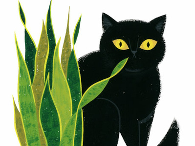 Evie pet snake plant black cat cat animals visual development lifestyle portrait spot illustration icon kidlit gouache color design illustration