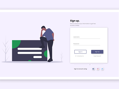 Sign up UI Design green grey illustration purple signup web design website