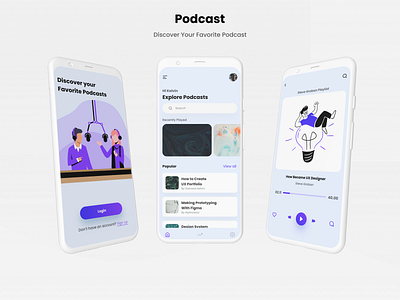 Podcast App 🎙 android android app design app clean design clean ui illustration minimalist mobile design mobile ui ui uidesign white