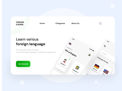 Foreign Course V.2 📚 - Website app clean design clean ui design foreign foreign course illustration minimalist mobile design mobile ui simple design ui ui design white