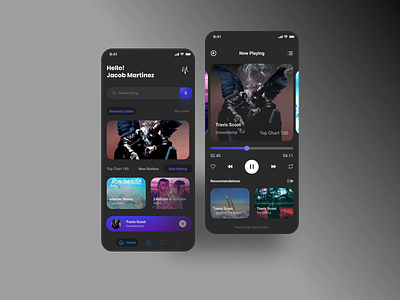 Music Streaming App 🎵 app dark dark mode design mobile design mobile ui music music app music streaming ui ui design