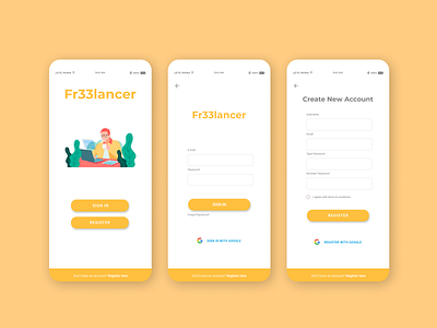 Freelancer App ( Sign in & Register ) app iphone 11 pro mobile app mobile app design mobile ui orange register sign in