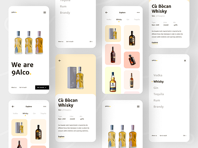 9Alco - Mobile App Concept alcohol beer branding brandy clean creative design dribbble drinks e commerce flat jin minimal rum trendy ui ux vodka whisky wine