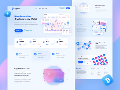 Cryptocurrency Wallet Landing Page 2021 trend bitcoin blockchain chart clean crypto exchange crypto wallet cryptocurrency design graph landing page statistics trading trendy ui ui design ux ux design web apps web design